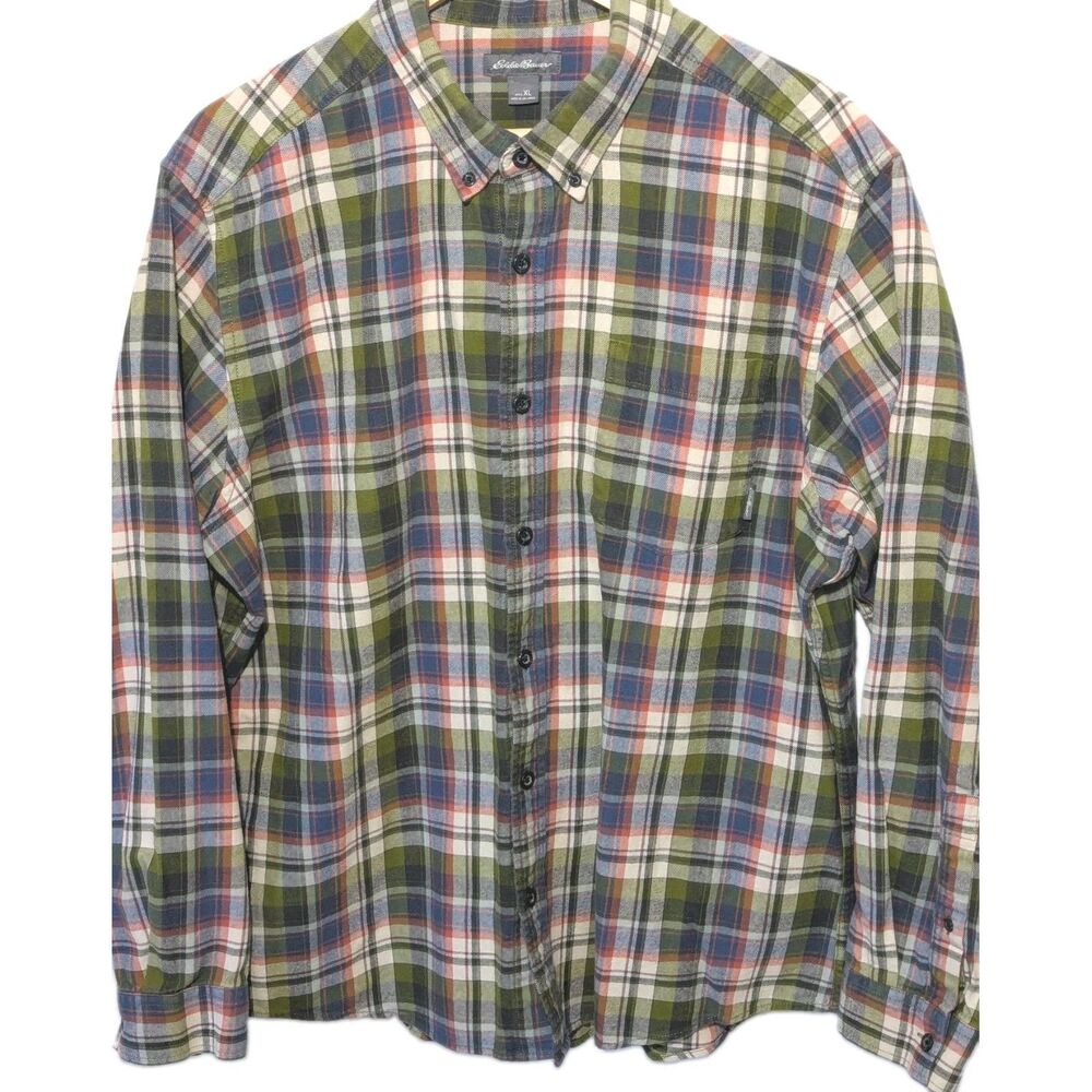 Eddie Bauer Mens XL Tartan Plaid Flannel Shirt Button Up Long Sleeve Cabincore